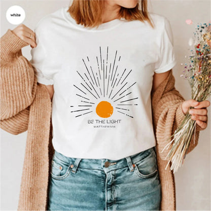 Be The Light Mathew 5 14 Sunburst T-Shirt Vintage Bible Verse Shirt Christian Tshirt Sun Tee Boho Top Inspirational Gift