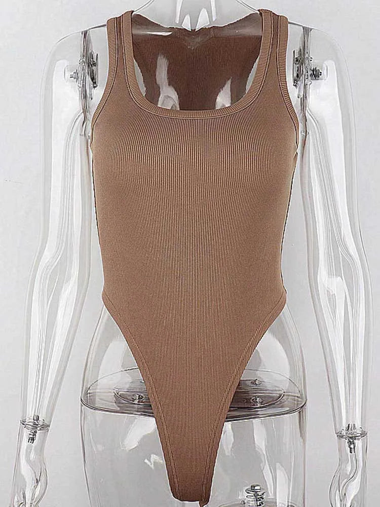 Sleeveless Knit Bodysuit Off Shoulder Halter Top Summer Clubwear