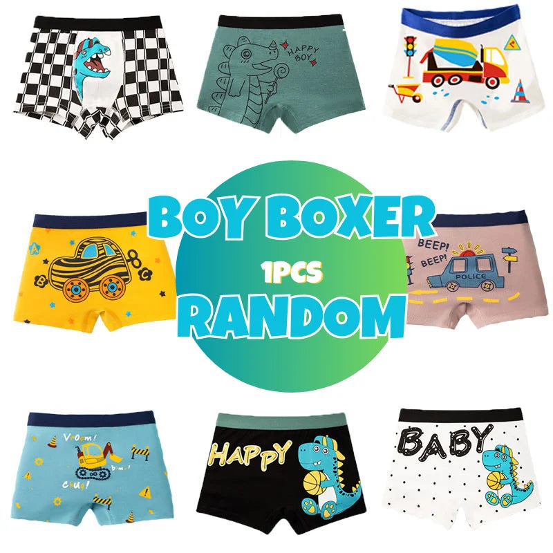 4 Pcs Kids’ Boxer Shorts Set | Cartoon Dinosaur Cotton Underwear