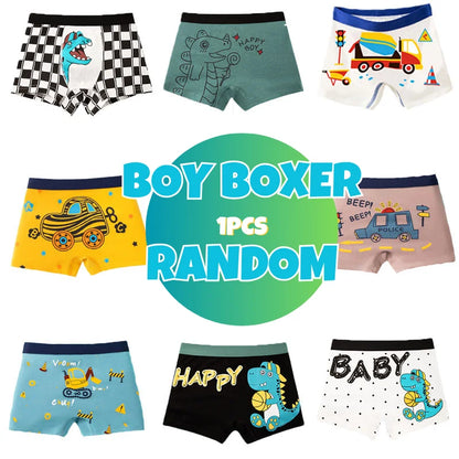 4 Pcs Kids’ Boxer Shorts Set | Cartoon Dinosaur Cotton Underwear