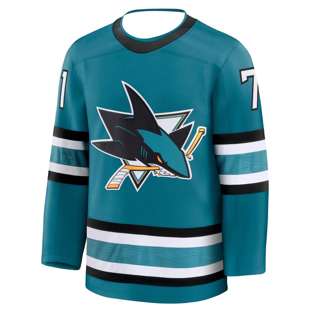 Celebrini 71 Shark Hockey Jersey | Teal/Black/White 3D HD Print Sports Jersey