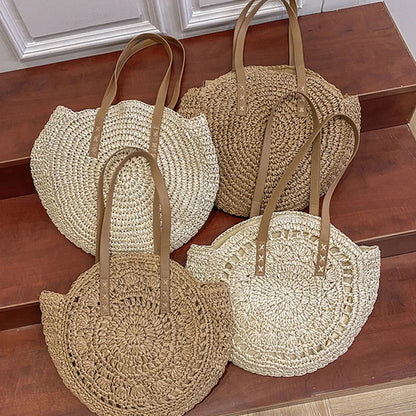 Women’s Round Straw Woven Beach Tote Shoulder Bag