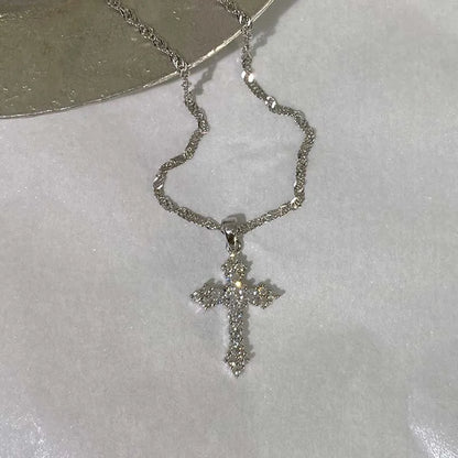 Silver Crystal Cross Pendant Necklace