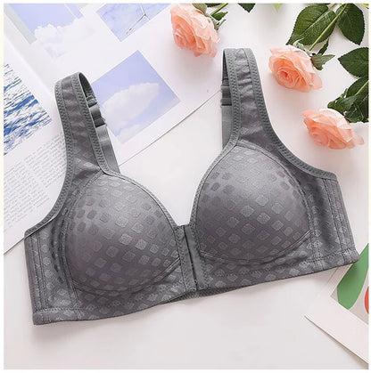 FallSweet Plus Size Front Closure Seamless Push-Up Bralette | Plaid Print, Wireless Comfort Bras