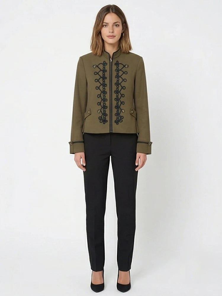 Willshela Women Fashion With Pad Solid Front Zipper Jackets Blazer Vintage Half High Neck Long Sleeves Female Chic Lady Outfits