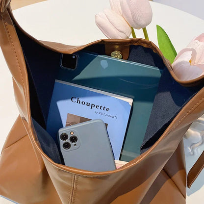 Retro PU Leather Large Tote Bag