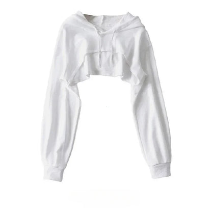 Irregular Crop Hoodie for Women – Ultra Short Long Sleeve Pullover