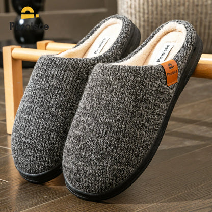 Men’s Memory Foam Cushion Slippers – Warm Indoor Platform Shoes