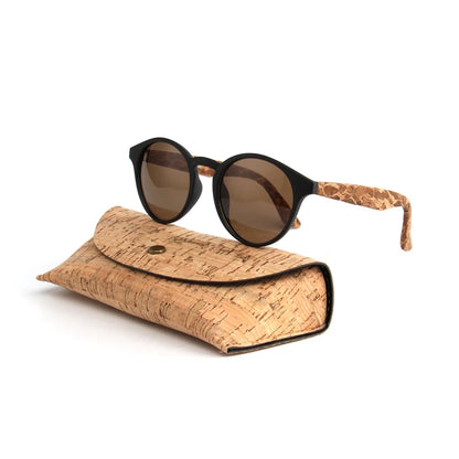 Round Bamboo Grain Polarized Sunglasses with Case – Unisex Wooden Style Shades