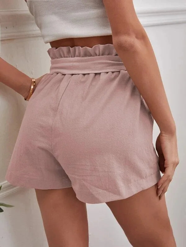 Women’s Summer Linen-Look Casual Shorts | High Waist, Wide Leg, Loose Fit