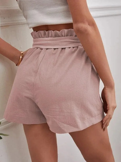 Women’s Summer Linen-Look Casual Shorts | High Waist, Wide Leg, Loose Fit