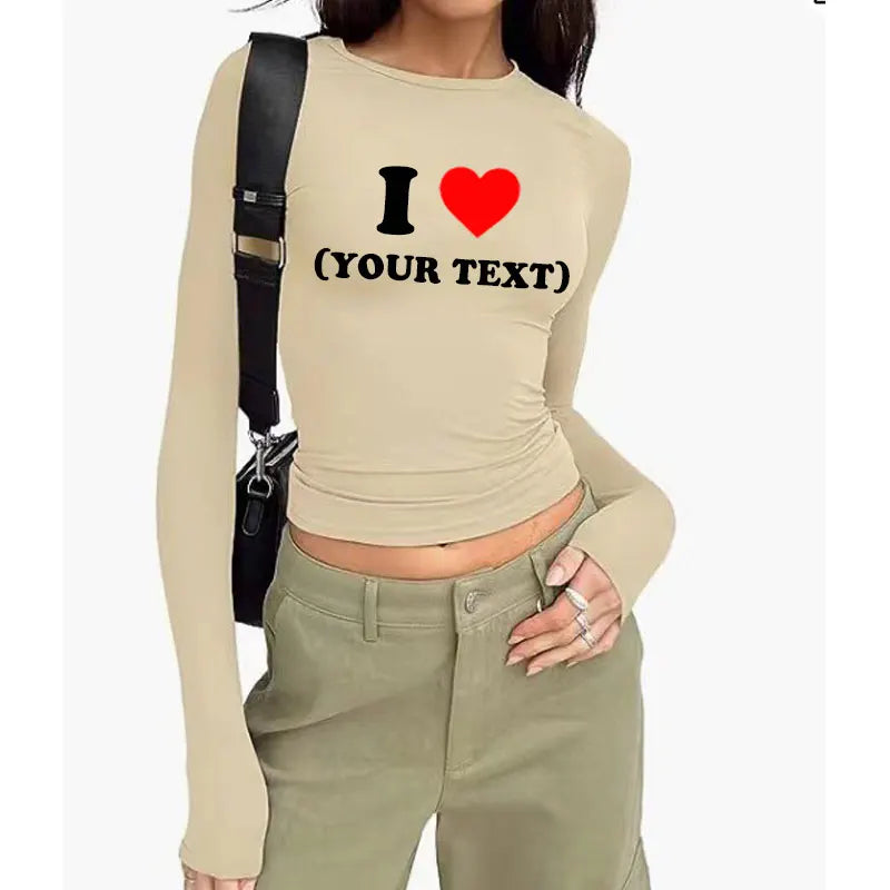 DIY Customize Your Text Couple Spring Autumn Women’s Long Sleeve Crop T-Shirt