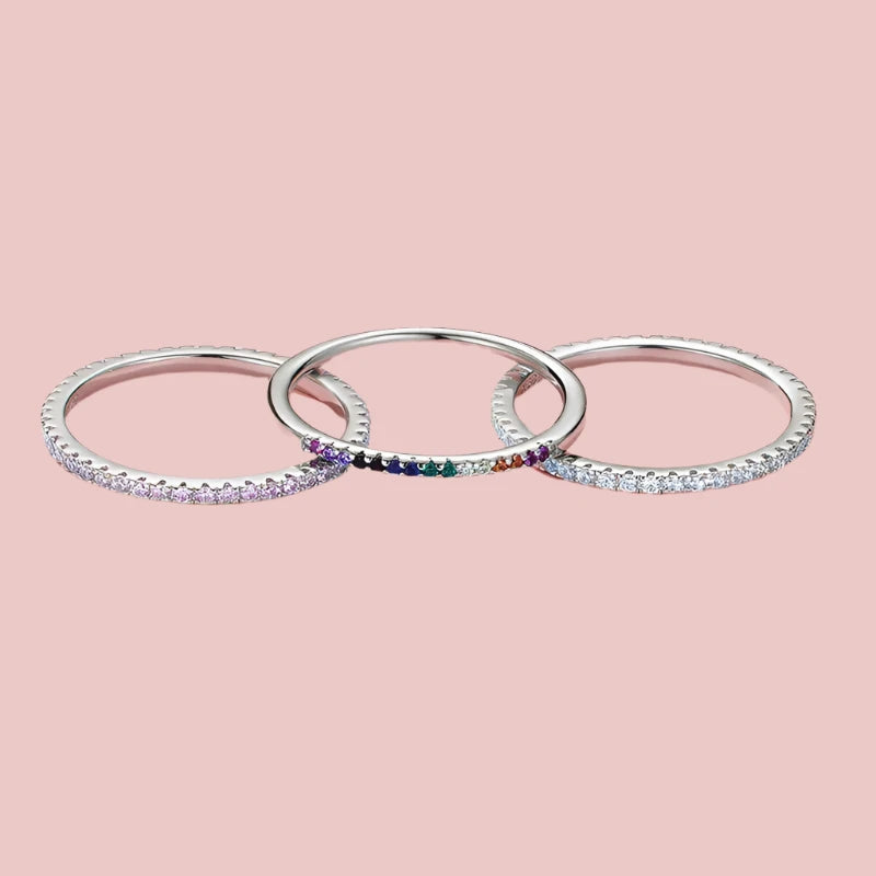 BAMOER 925 Sterling Silver CZ Simulated Diamond Stackable Ring