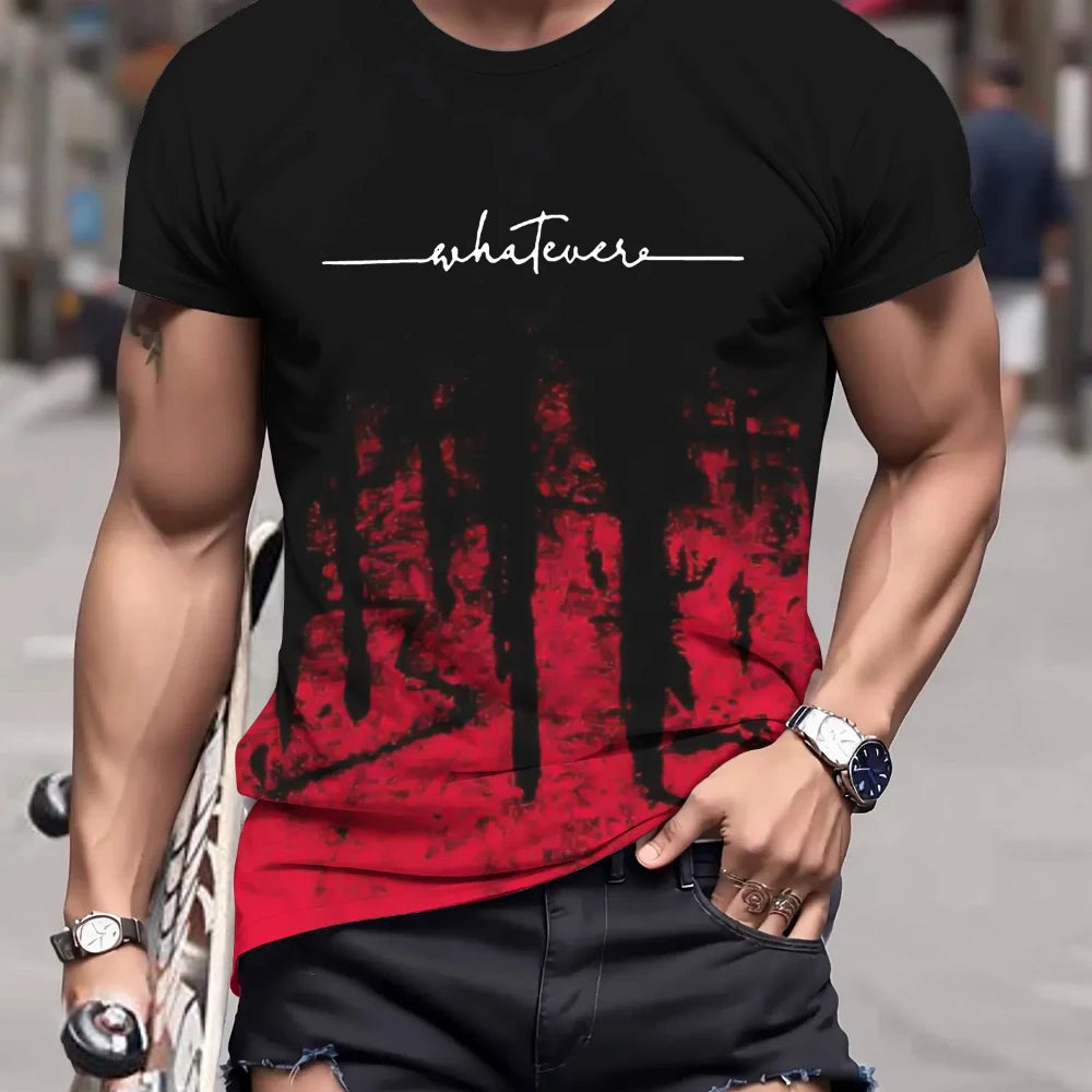Men’s 3D Gradient Print T-Shirt – Casual 90s Vintage Summer Tee