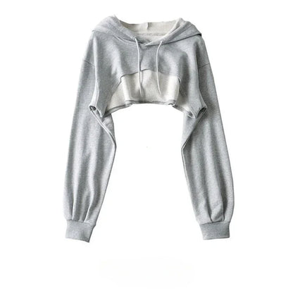 Irregular Crop Hoodie for Women – Ultra Short Long Sleeve Pullover