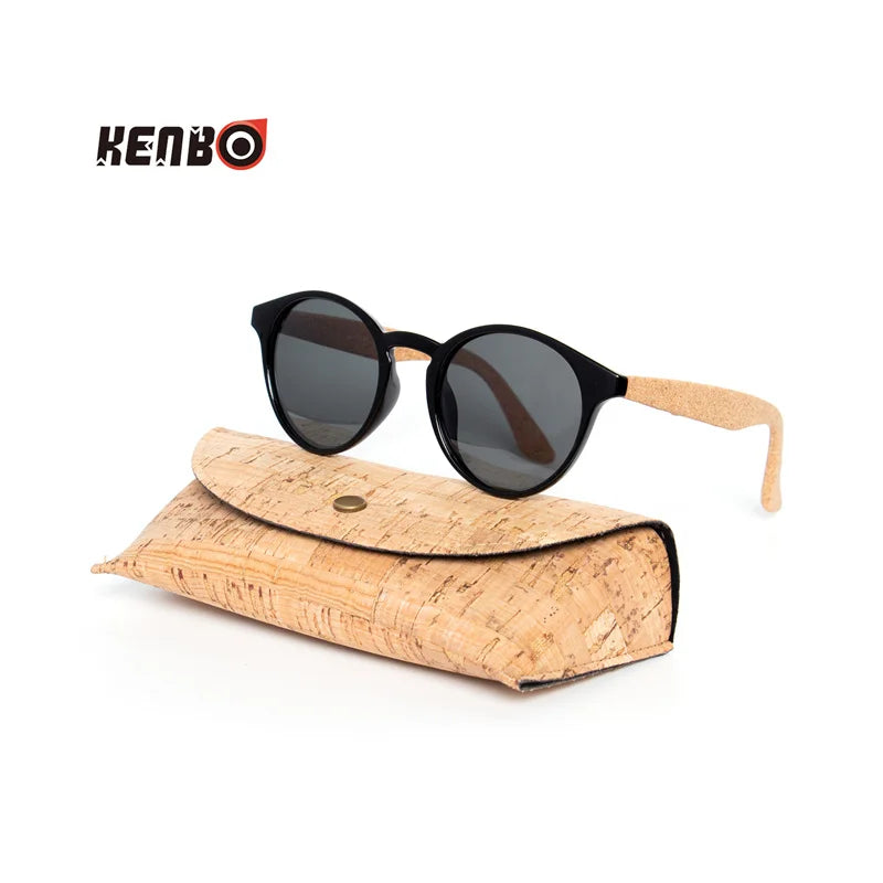 Round Bamboo Grain Polarized Sunglasses with Case – Unisex Wooden Style Shades