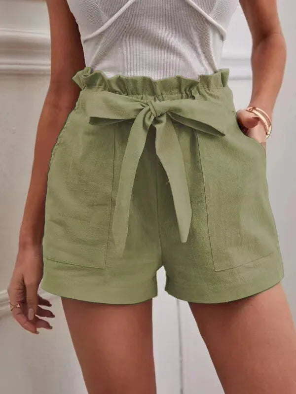 Women’s Summer Linen-Look Casual Shorts | High Waist, Wide Leg, Loose Fit