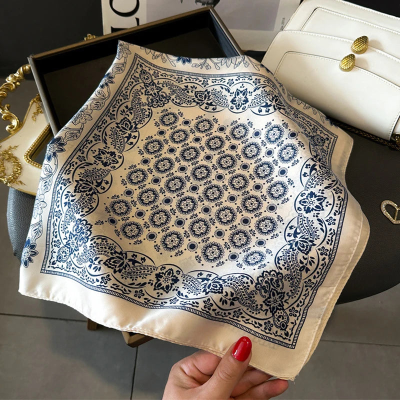 Paisley Print Satin Silk-Feel Windproof Square Scarf