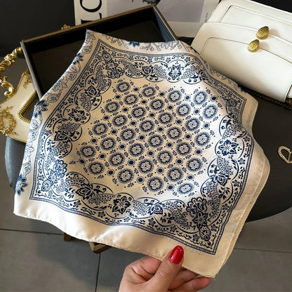 Paisley Print Satin Silk-Feel Windproof Square Scarf