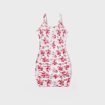 Matching Flower Print Strappy Body-con Dress for Mommy and Me
