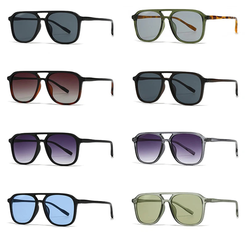 Retro Double Bridge Square Sunglasses – Fashion Gradient UV400 Shades