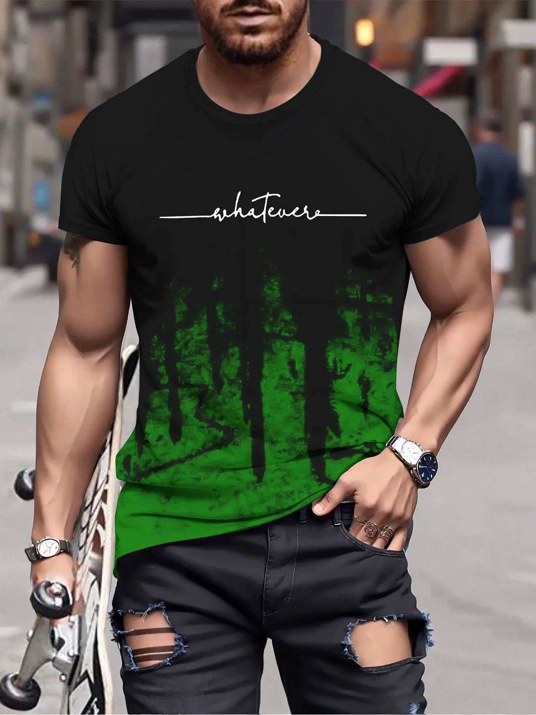 Men’s 3D Gradient Print T-Shirt – Casual 90s Vintage Summer Tee