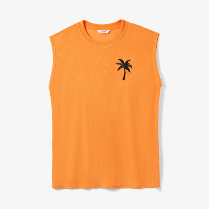 PatPat Family Matching Orange Terry Tank Top and Bodycon Tank Dress Sets Suitable for Summer Season Soft and Comfortable
