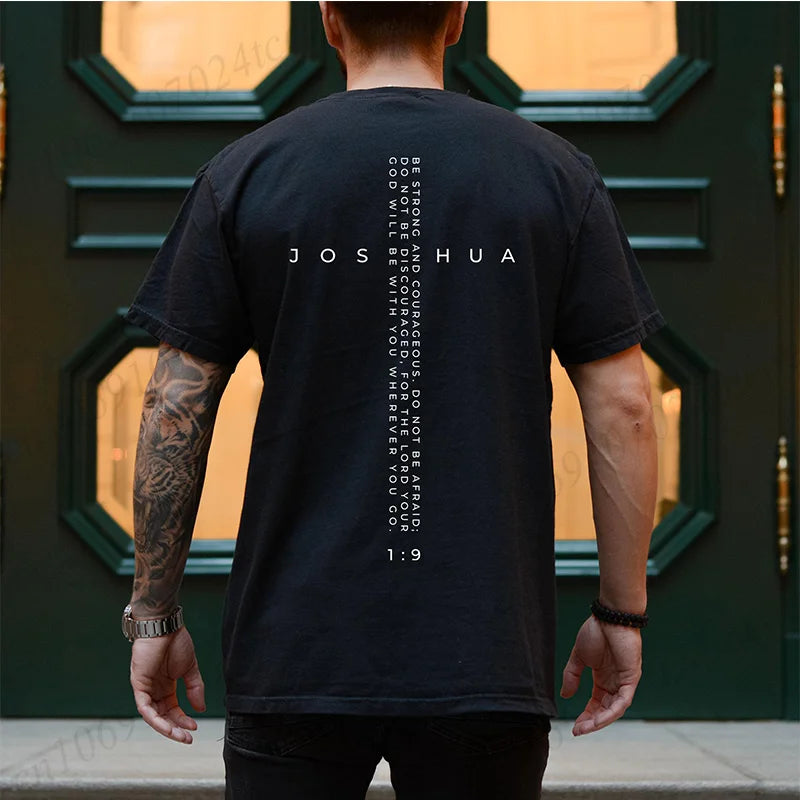 Be Strong and Courageous Bible Verse Tee, Minimalist Cross Christian Shirt T-Shirts, Inspirational Scripture Tops Gift for Faith