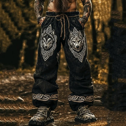 Men’s Retro Viking Celtic Skeleton 3D Printed Casual Drawstring Pants