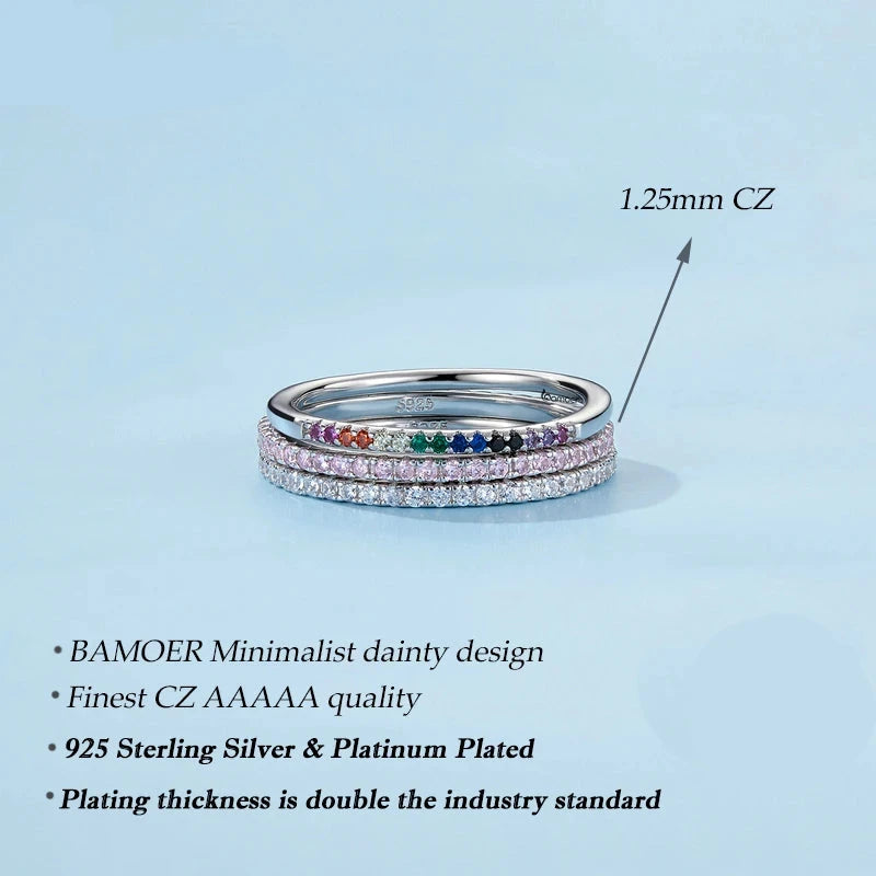BAMOER 925 Sterling Silver CZ Simulated Diamond Stackable Ring