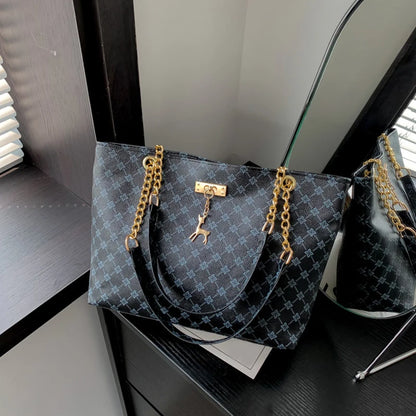 Soft Leather Plaid Shoulder Tote Bag