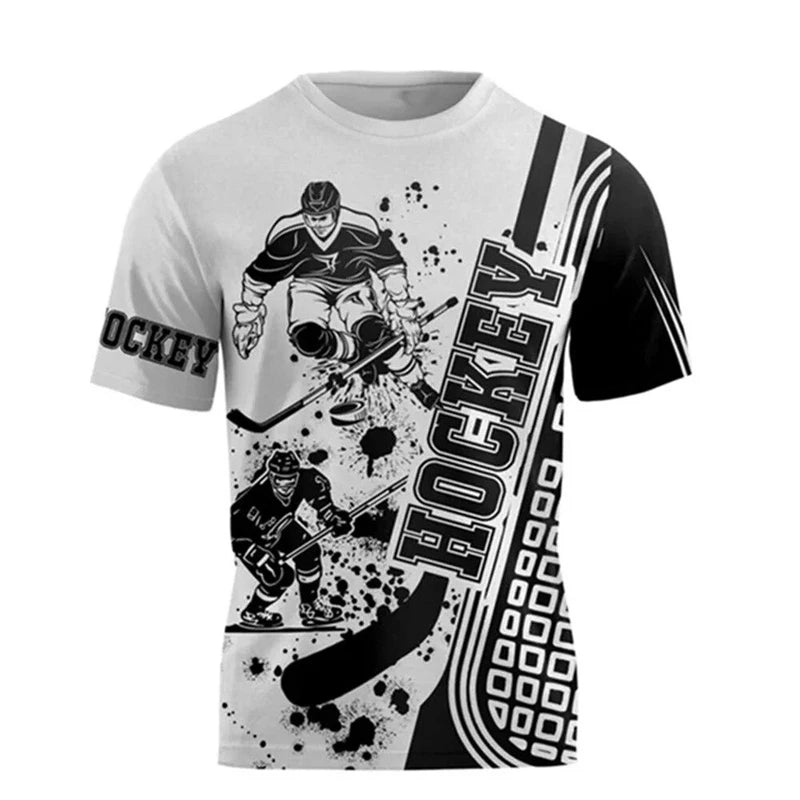 3D Hockey Print Casual T-Shirt | Quick-Dry Loose Fit Crew Neck Summer Tee