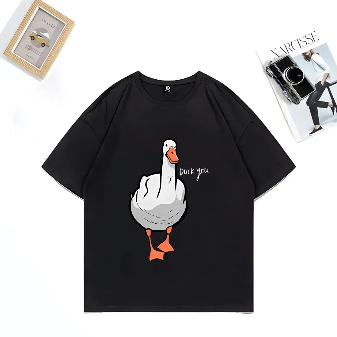 Funny Duck You Print Oversized T-Shirt | Unisex Hip Hop Streetwear Short Sleeve Tee