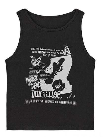 Grunge Print Sleeveless Tank Top for Women