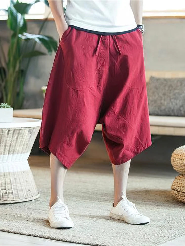Men’s Cotton Linen Wide-Leg Shorts | Japanese Casual Summer Wear