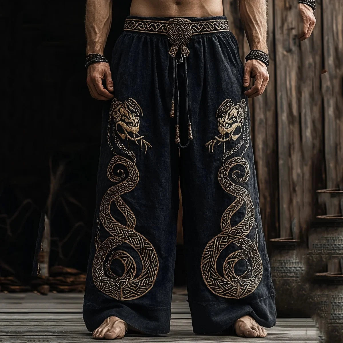 Men’s Retro Viking Celtic Skeleton 3D Printed Casual Drawstring Pants