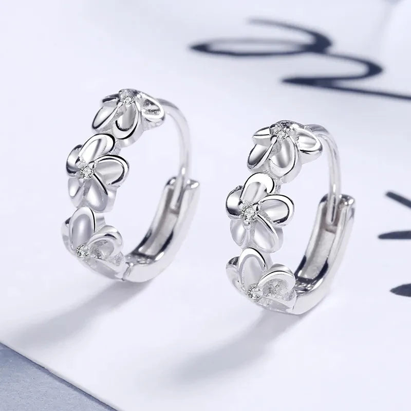 925 Sterling Silver Crystal Zircon Flower Stud Earrings