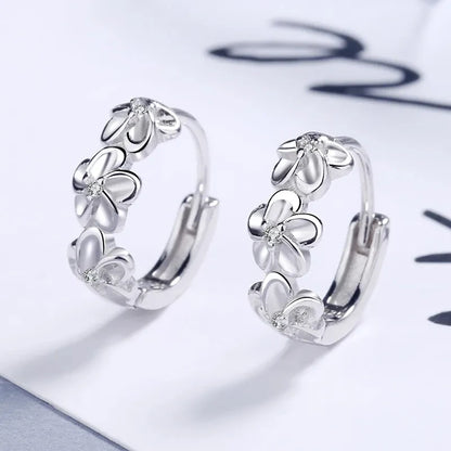 925 Sterling Silver Crystal Zircon Flower Stud Earrings