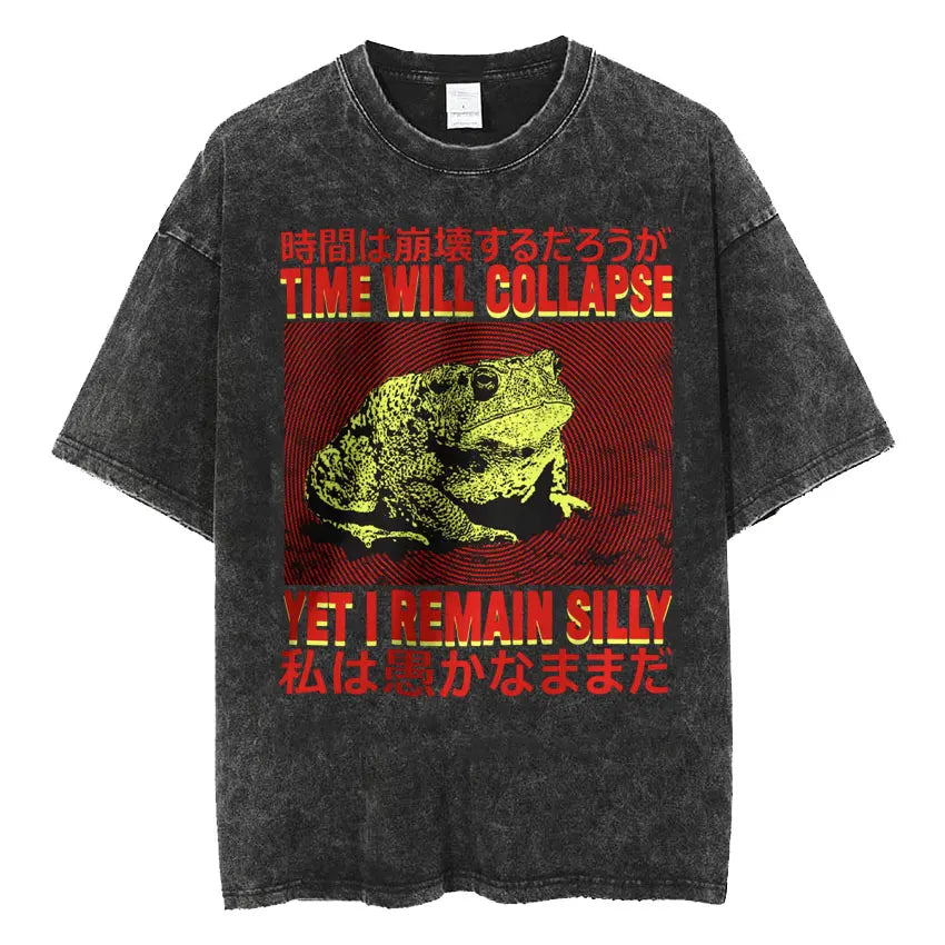 Retro Frog Print Oversized T-Shirt | Funny Japanese Style Tee