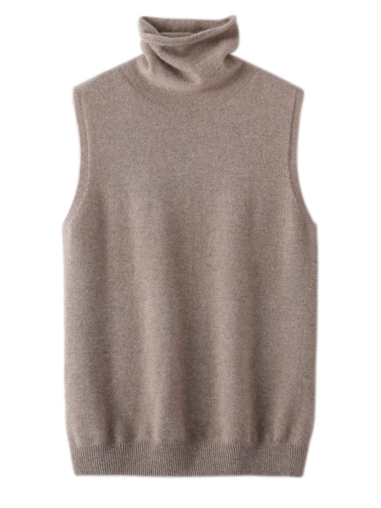 Women 100% Merino Wool Sleeveless Pullovers Turtleneck Sweater Waistcoat Wool Knitwear Spring Autumn Winter Fashion Vest Tops