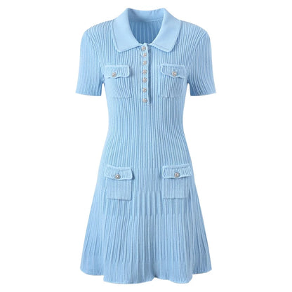 Y2K Fashion Polo Neck Knitted Dress