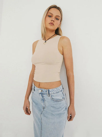 Sleeveless Racerback Round Neck Top