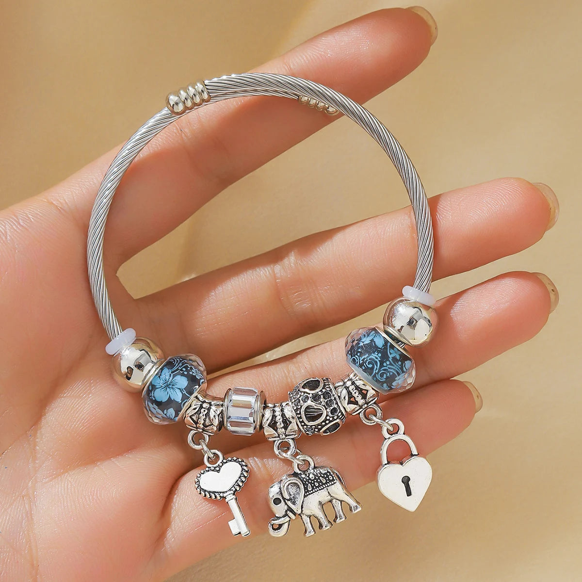 Elephant &amp; Life Tree Charm Bracelet