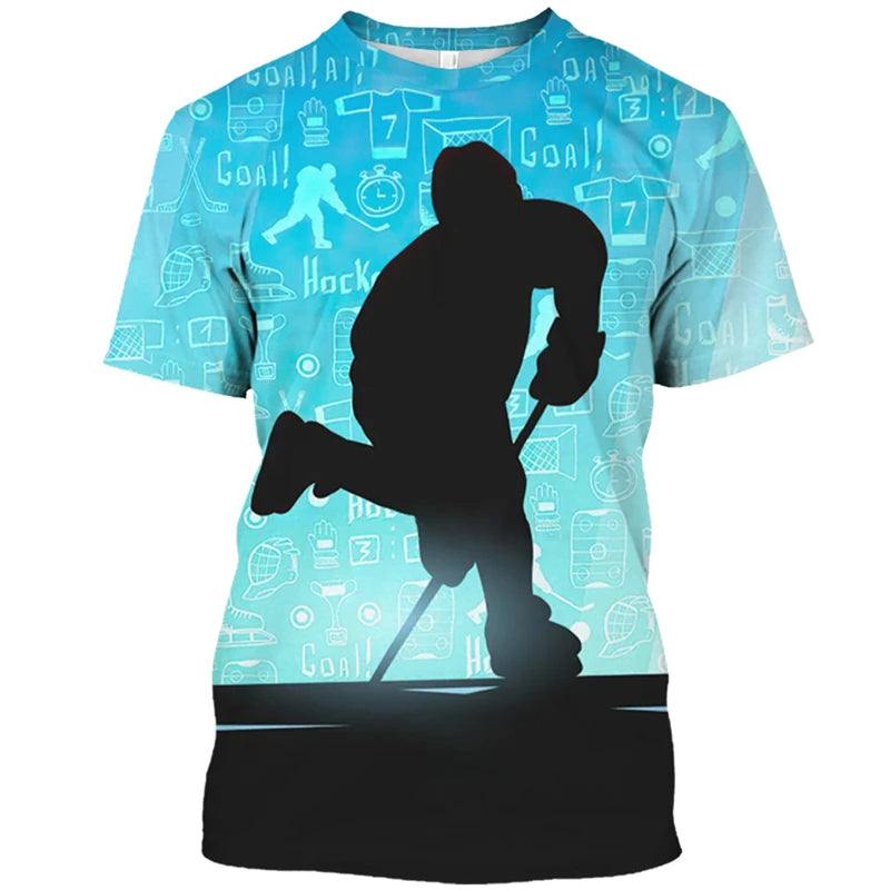 Hockey Stick Pattern 3D Print T-Shirt | Harajuku Loose Fit Casual Short Sleeve Sports Tee