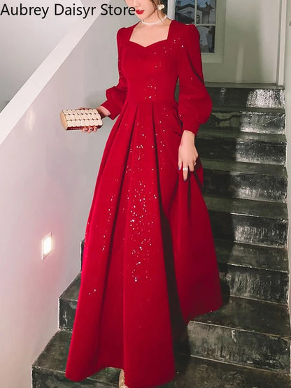 Elegant Red Sequins Midi Dress