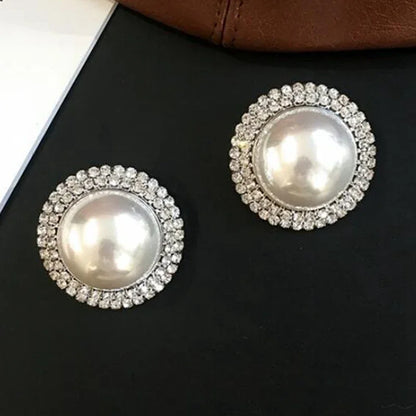 Exaggerated Rhinestone Pearl Stud Earrings for Women