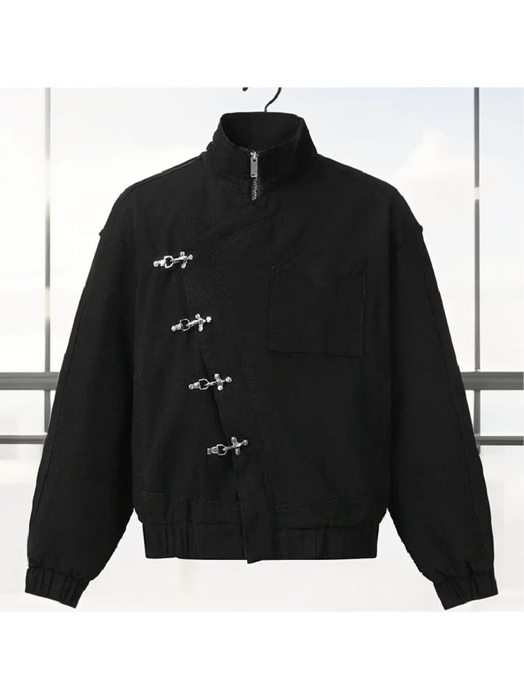 Fashion Black Jean Single Breasted Coats Lady Chic Long Sleeve High Collar Zipper Pocket Jackets 2025 New Daily Club Street Wear