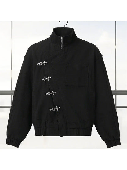 Fashion Black Jean Single Breasted Coats Lady Chic Long Sleeve High Collar Zipper Pocket Jackets 2025 New Daily Club Street Wear