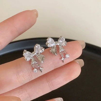 Cute Crystal Bowknot Zircon Stud Earrings for Women