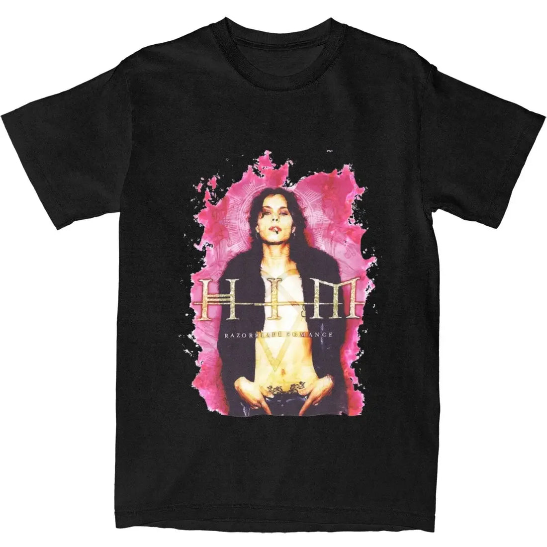 HIM Band Ville Valo Heart-Shaped Pattern T-Shirt | Summer Streetwear